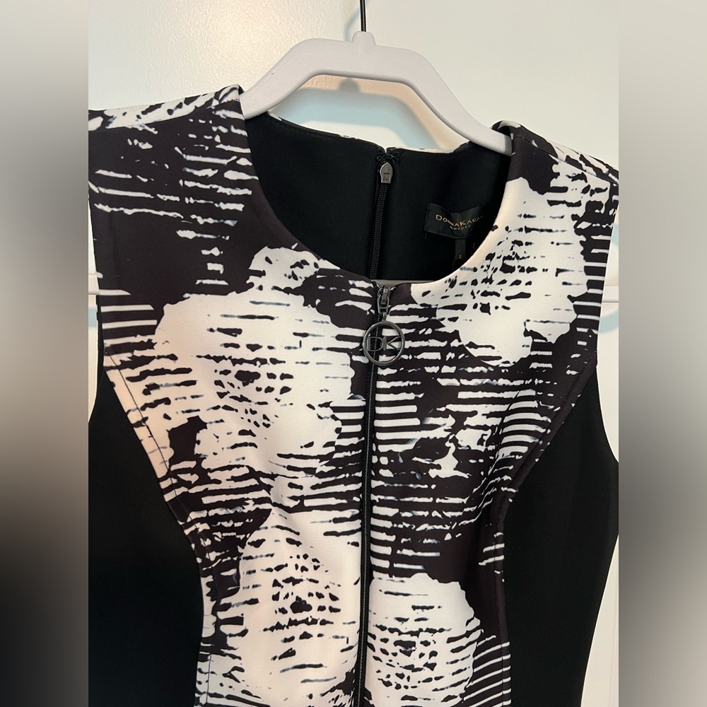 Donna Karan New York Sleeveless Black/White Floral Midi Dress 2 - Picture 3 of 10